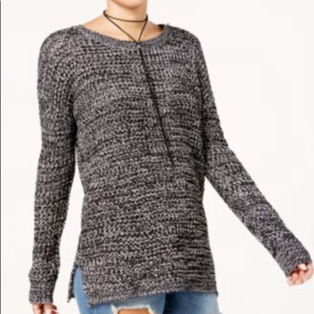 Ultra Flirt Gray White Chunky Knit Crew Sweater XL